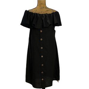 Regenbogen L Dress A Line Midi Strapless Ruffle Pocket Black Linen Bl Flirty